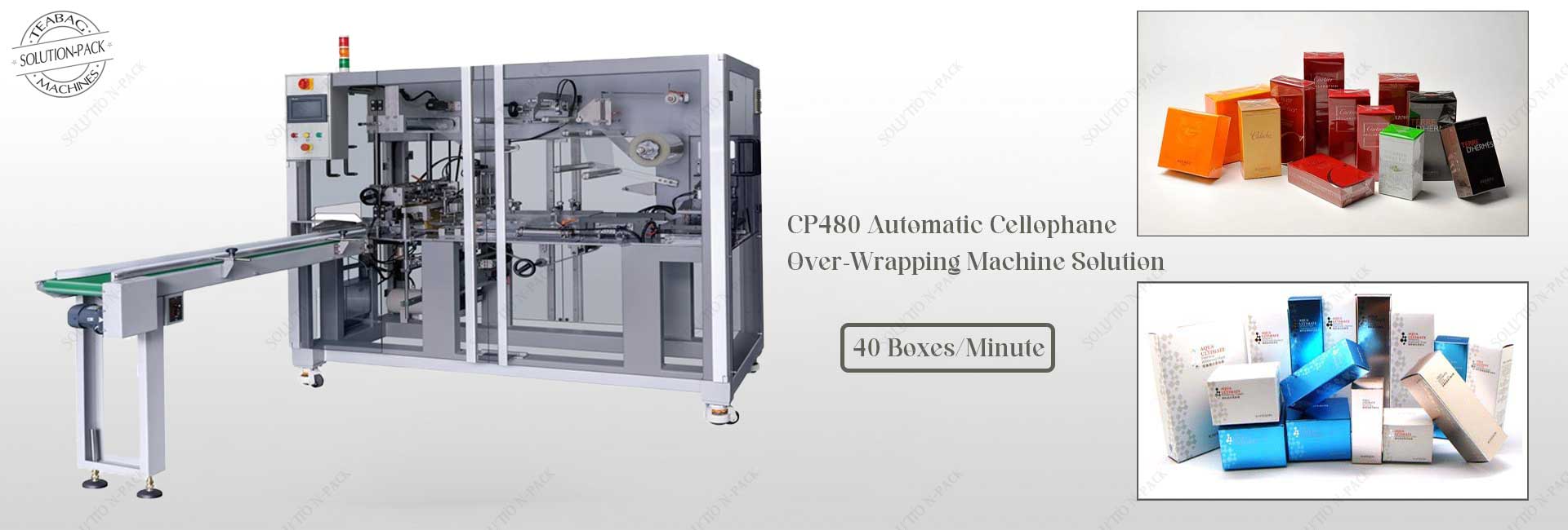 CP480 Automatic Cellophane Wrapping Machine Solution Banner Picture | Tea Box Cellophane Over-Wrapping Machine