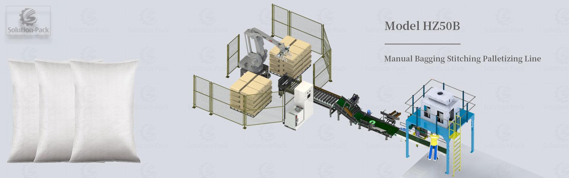 Solution-Pack | HZ50B Double Hopper Manual Bagging Machine Main View Picture | Semi-Automatic Bagging Palletizing Line | Manual Bagging Stitching Machine Line | Industrial Bagging System