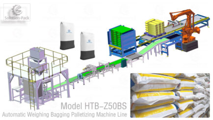 HTB-Z50BS Automatic Weighing Bagging Palletizing Machine Production Line Featured Picture | Solution-Pack | Weighing Bagging Machine | Bagging Palletizing Machine | PP Woven Bag Packing Palletizing Production Line
