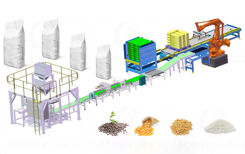 HTB-Z50BS Automatic Weighing Bagging Palletizing Machine Production Line Main Machine View | Solution-Pack | Weighing Bagging Machine | Bagging Palletizing Machine | PP Woven Bag Packing Palletizing Production Line