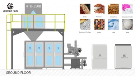 Model HTB-Z50B Automatic Bagging Sealing Machine Unit for 20 ~ 50 KG granule products Packaging Main Machine View | Solution-Pack