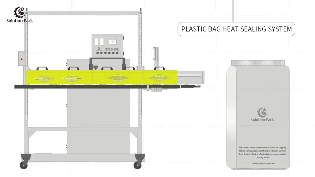 Model HTB-Z50B Automatic Bagging Sealing Machine Unit for 20 ~ 50 KG granule products Packaging Plastic Bag Heat Sealing System | Solution-Pack