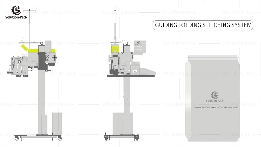 Model HTB-Z50B Automatic Bagging Sealing Machine Unit for 20 ~ 50 KG granule products Packaging PP Woven Bag Folding Stitching System | Solution-Pack