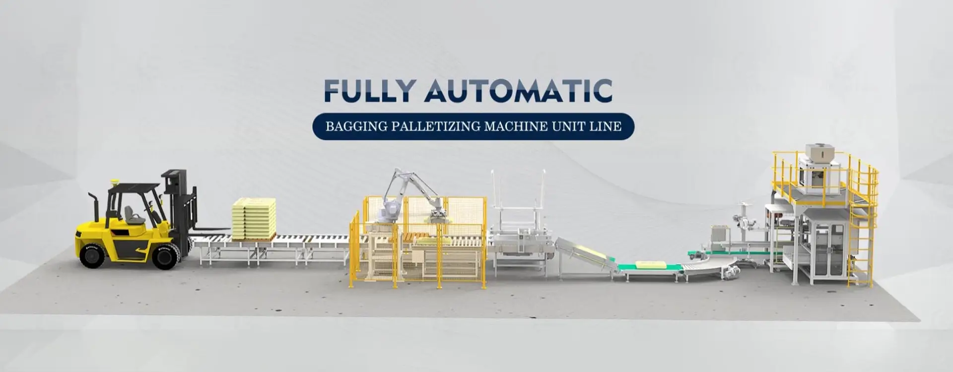 Model HTB-Z50BS Bagging Palletizing Production Line for M-Type PP Woven Bags | Solution-Pack (Middle Banner Picture)