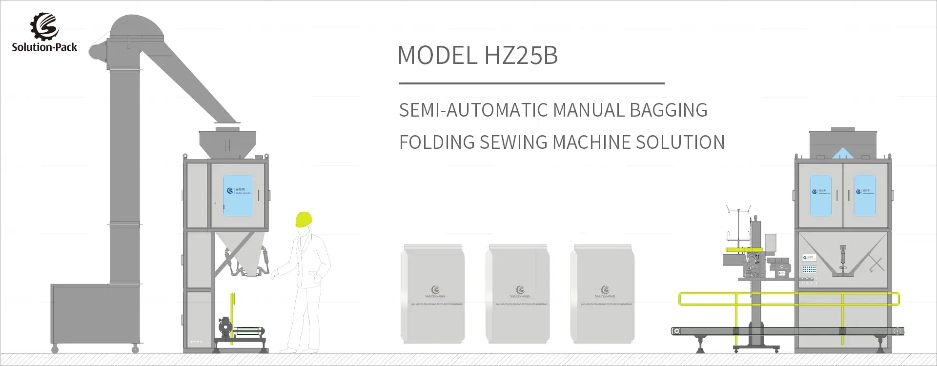 Model HZ25B Semi-Automatic Manual Bagging Machine Equipment Heading Banner Picture | Solution-Pack