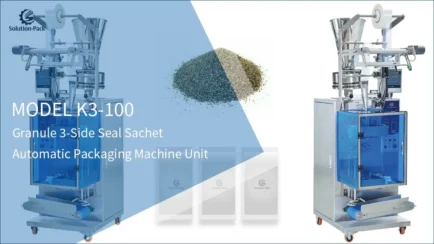 Model K3-100 Automatic 3-Side Seal Granule Sachet Packaging Machine Unit Featured Machine Picture | Solution-Pack