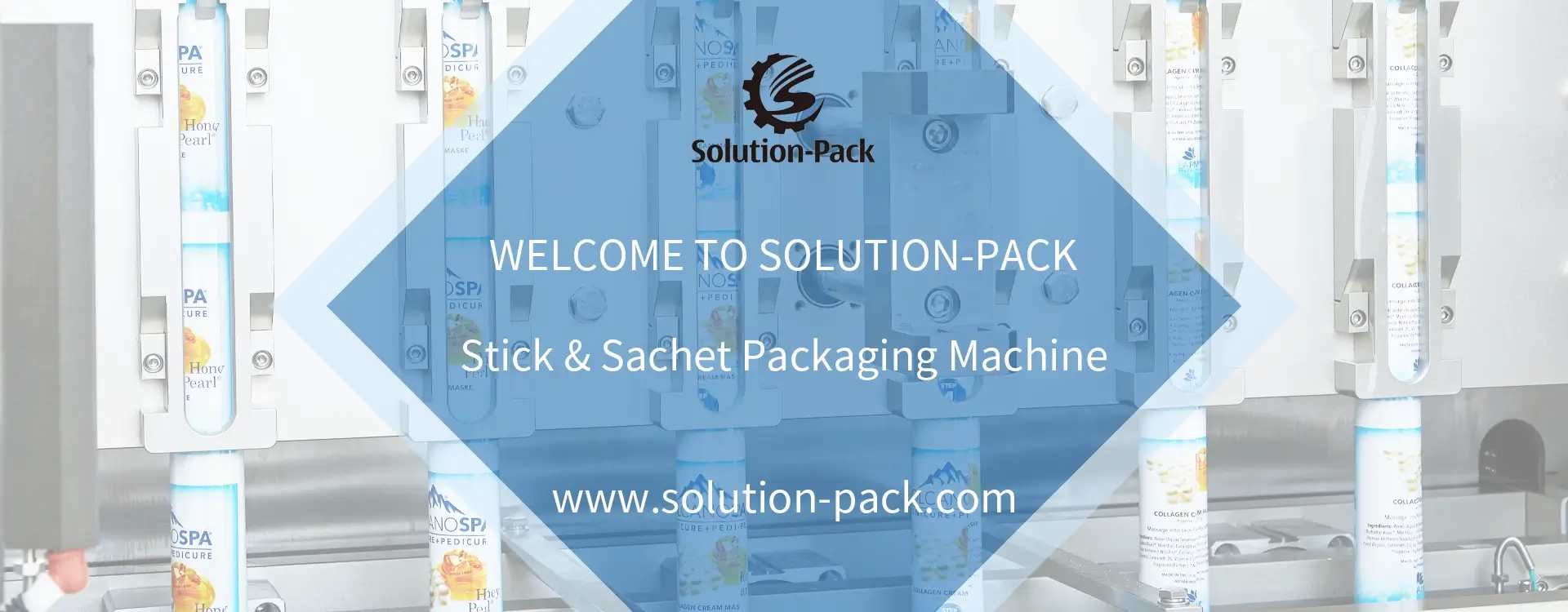 Model KB-100 Automatic Center-Seal Granule Sachet Packaging Machine Unit Bottom Banner Picture | Solution-Pack