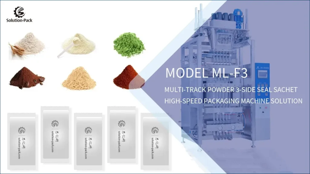 Model ML-F3 Automatic High-Speed Multi-Track Powder 3-Side Seal Sachet Packaging Machine Unit Featured Machine Picture | Solution-Pack