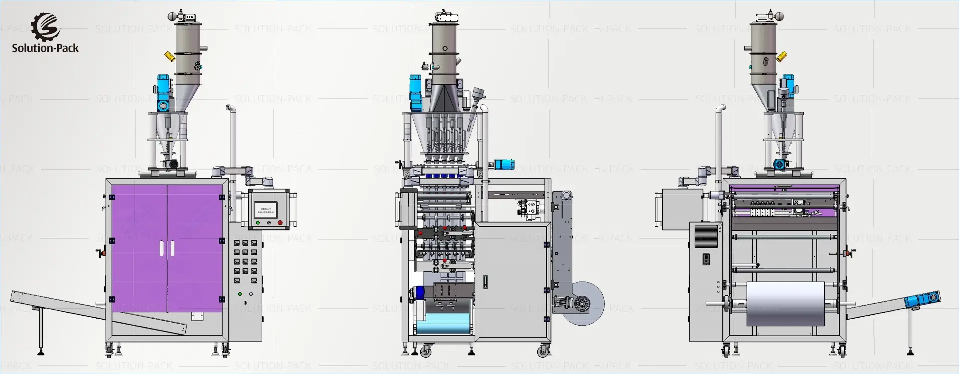 Model ML-F4 Automatic High-Speed Multi-Track Powder 4-Side Seal Sachet Packaging Machine Unit Bottom Banner Picture | Solution-Pack