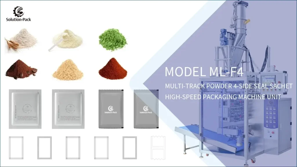 Model ML-F4 Automatic High-Speed Multi-Track Powder 4-Side Seal Sachet Packaging Machine Unit Featured Machine Picture | Solution-Pack