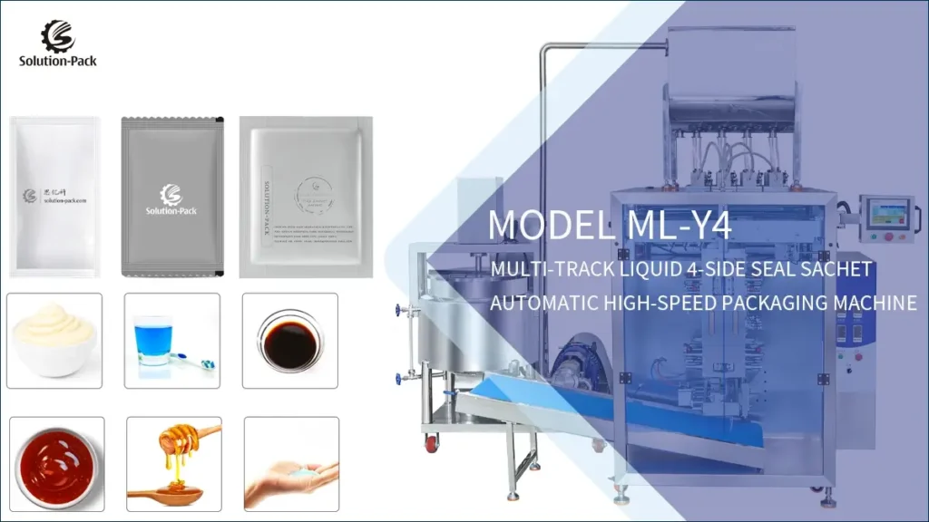 Model ML-Y4 Automatic High-Speed Multi-Track Liquid 4-Side Seal Sachet Packaging Machine Unit Featured Machine Picture | Solution-Pack