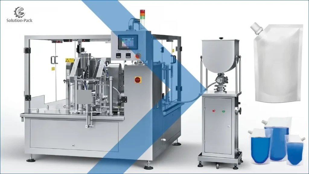 Model SP8-240Y Automatic Liquid Pre-Made Pouch Rotary Packaging Machine Solution Main Machine View | Solution-Pack