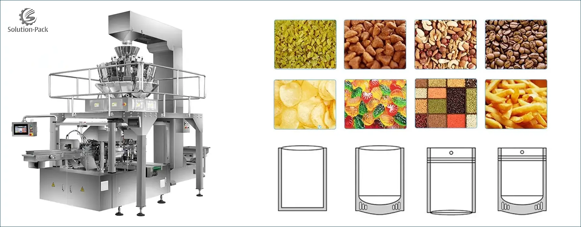 Model SP8-300G Automatic Granule Rotary Packaging Machine Solution Heading Banner Picture | Solution-Pack