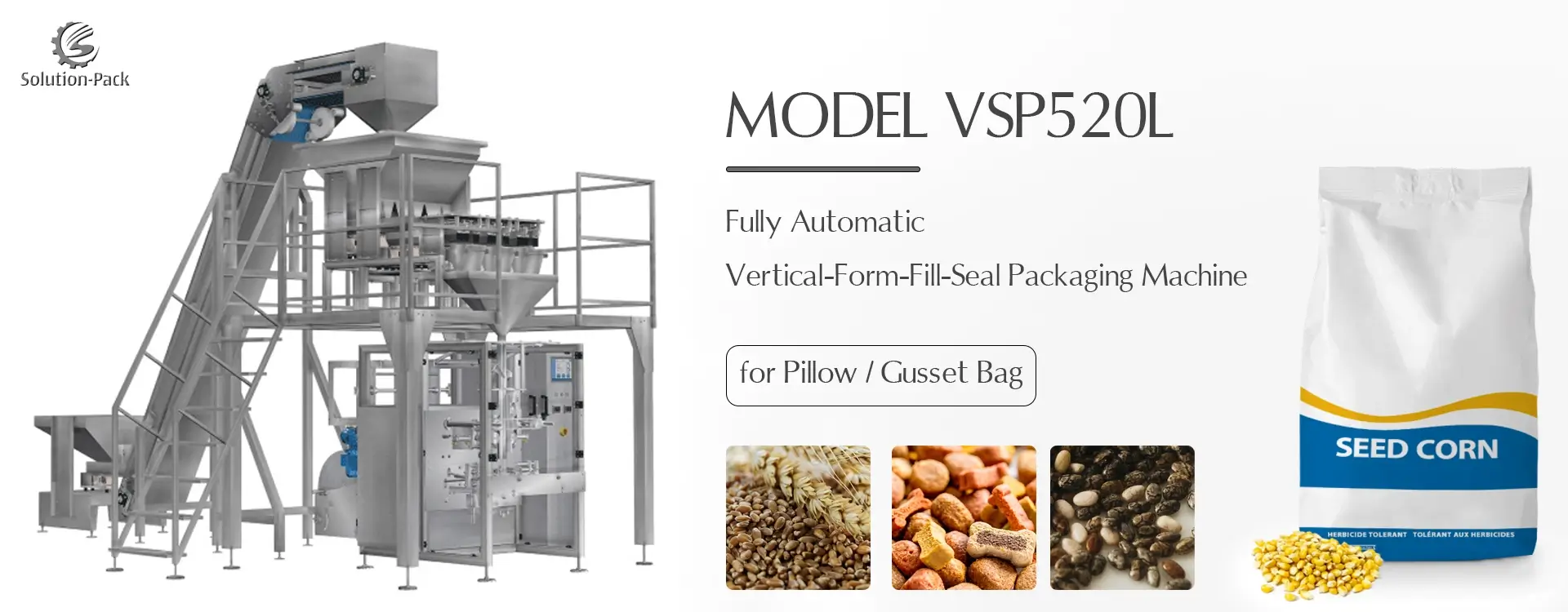 Model VSP520L Automatic Vertical Packaging Machine Unit | Solution-Pack (Heading Banner Picture)