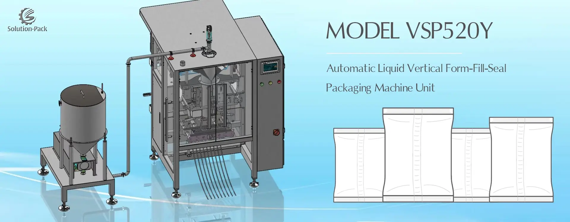 Model VSP520Y Automatic Liquid Vertical Packaging Machine Unit | Solution-Pack (Heading Banner Picture)