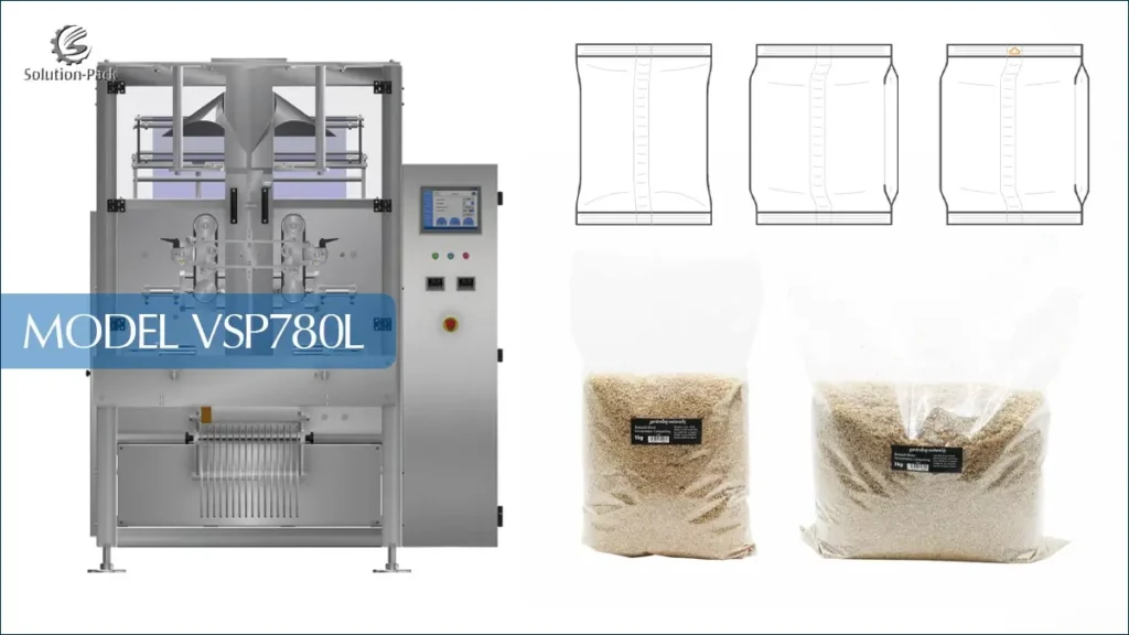 Model VSP780L Automatic Vertical Packaging Machine Unit | Solution-Pack (Main Machine View)