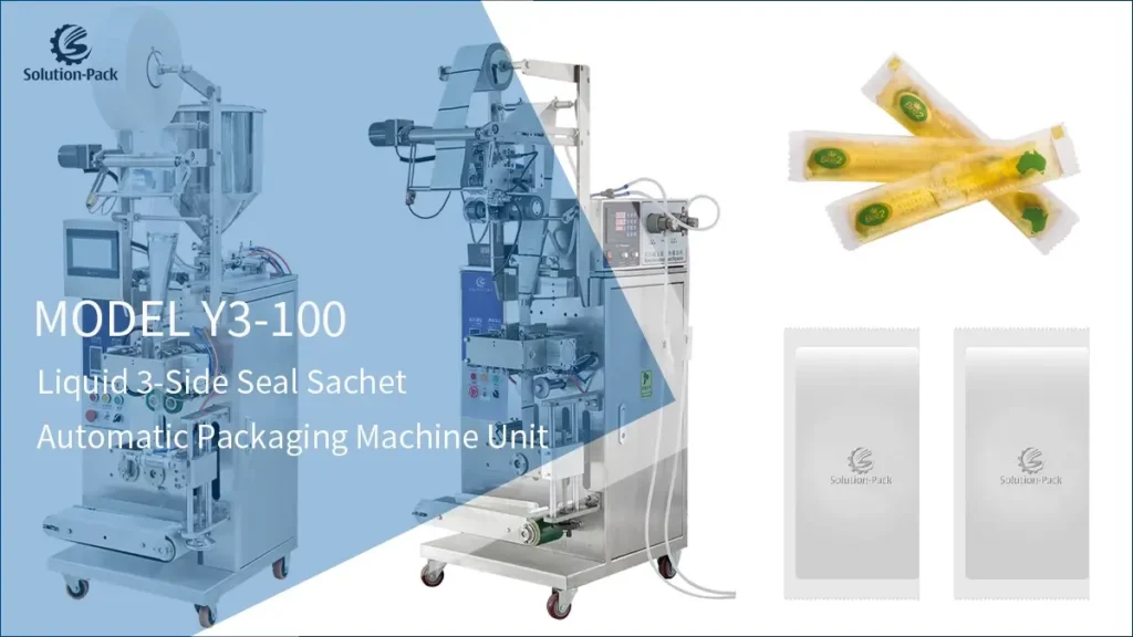 Model Y3-100 Automatic Liquid 3-Side Seal  Sachet Packaging Machine Unit Featured Machine Picture | Solution-Pack
