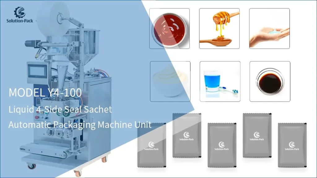 Model Y4-100 Automatic Liquid 4-Side Seal  Sachet Packaging Machine Unit Featured Machine Picture | Solution-Pack