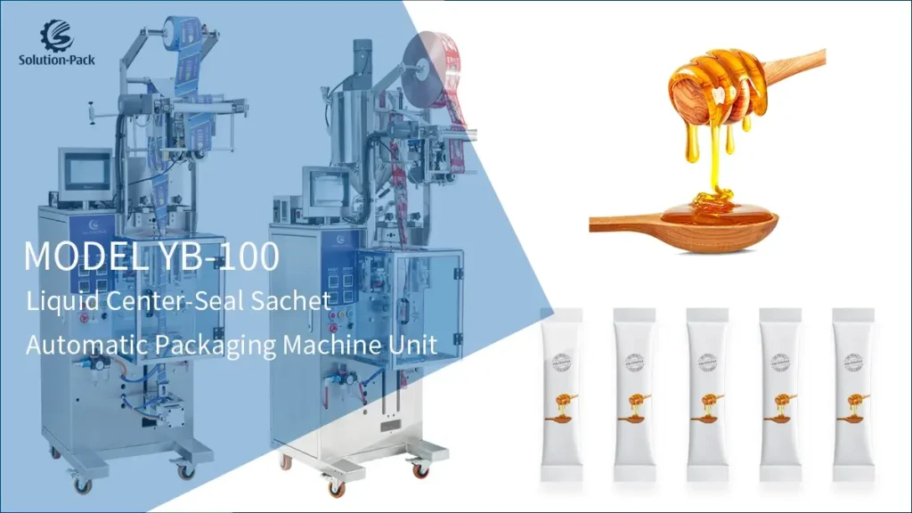 Model YB-100 Automatic Liquid Center-Seal Stick Sachet Packaging Machine Unit Featured Machine Picture | Solution-Pack