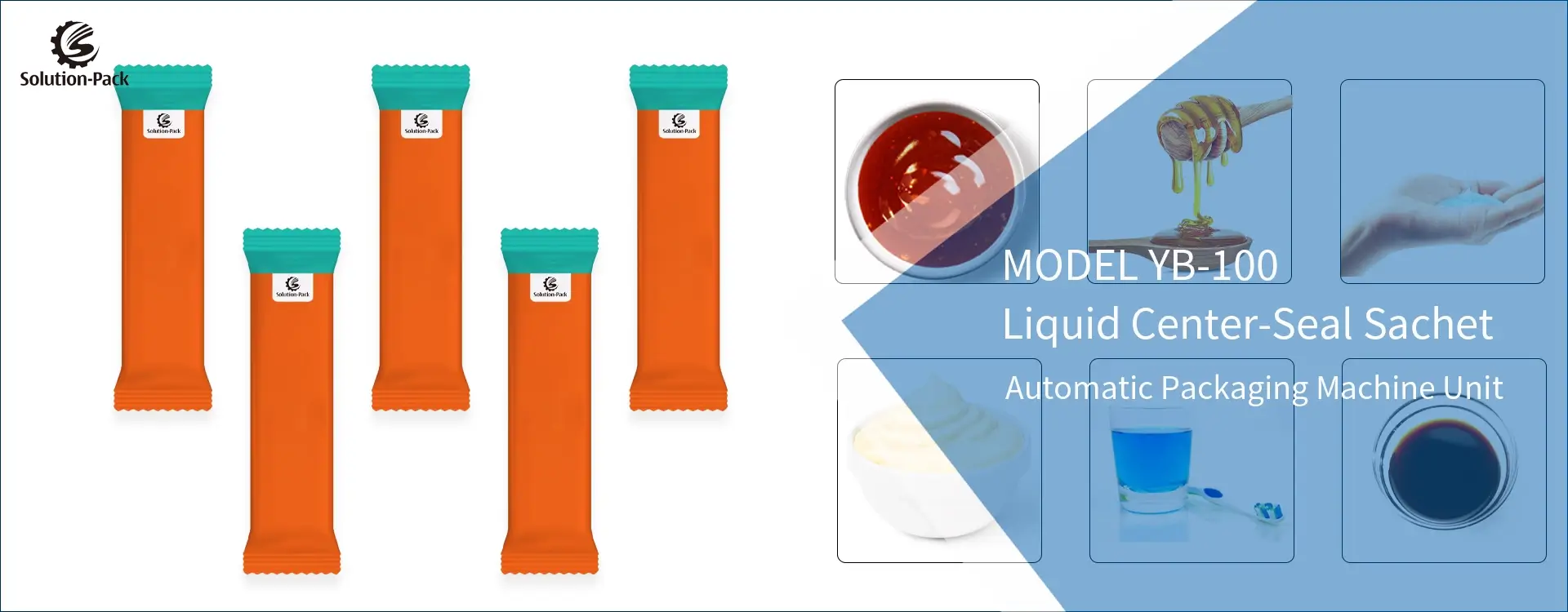 Model YB-100 Automatic Liquid Center-Seal Stick Sachet Packaging Machine Heading Banner Picture | Solution-Pack
