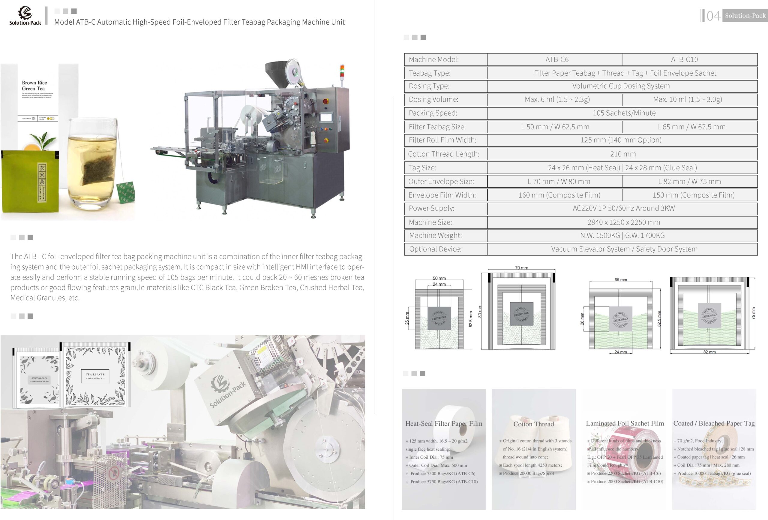 Model ATB-C6 Premium High-Speed Foil-Wrapped Filter Paper Teabag Packaging Machine | Solution-Pack