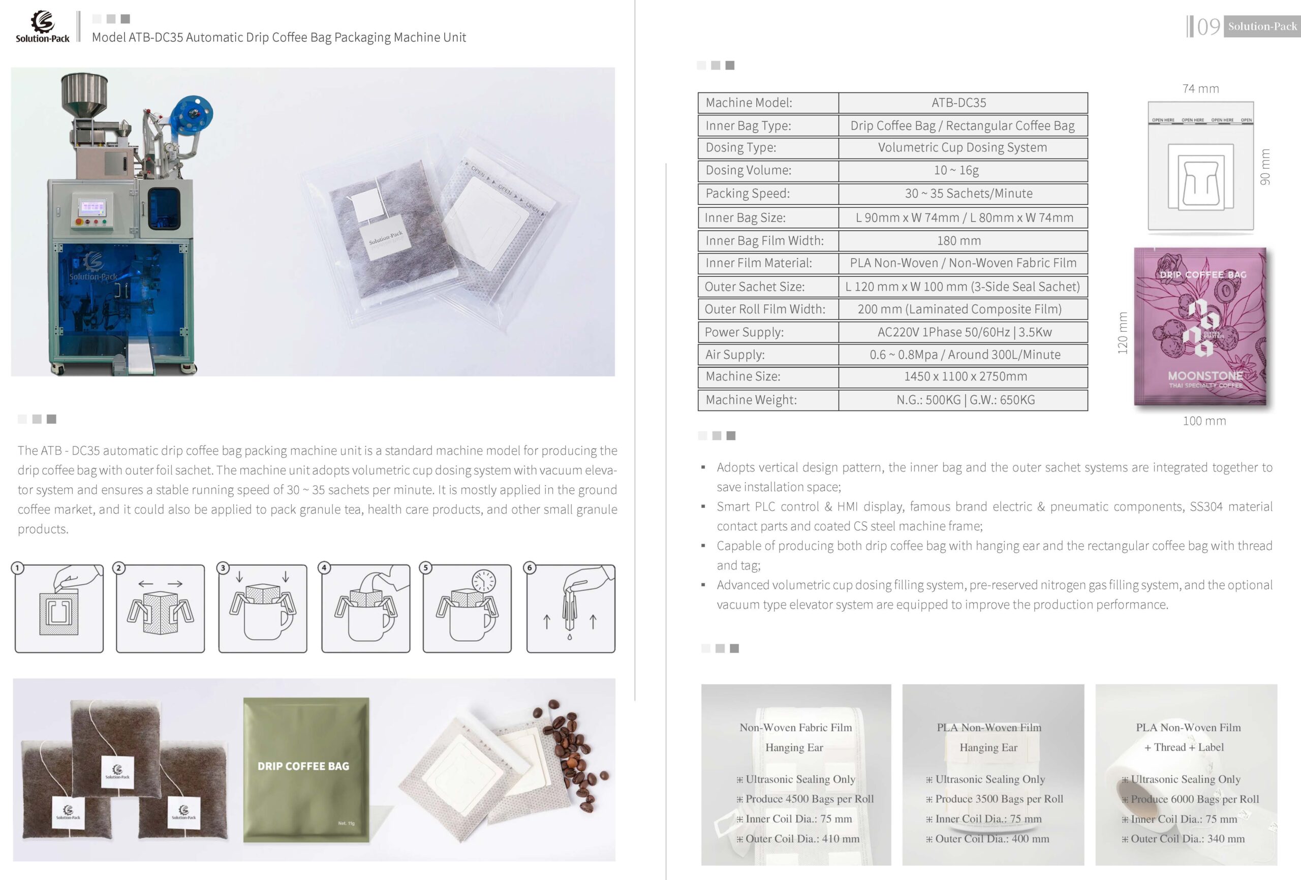 Model ATB-DC35 Automatic Drip Coffee Bag Packaging Machine Unit | Solution-Pack