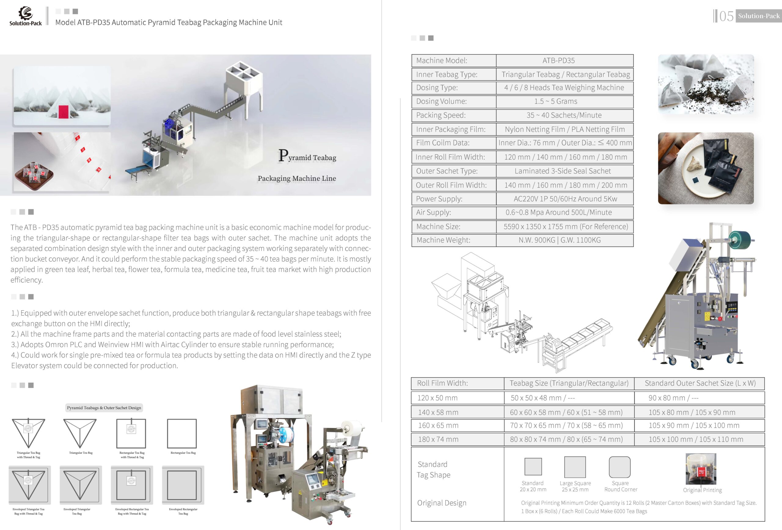 Model ATB-PD35 Automatic Economic Pyramid Teabag Packaging Machine Unit | Solution-Pack