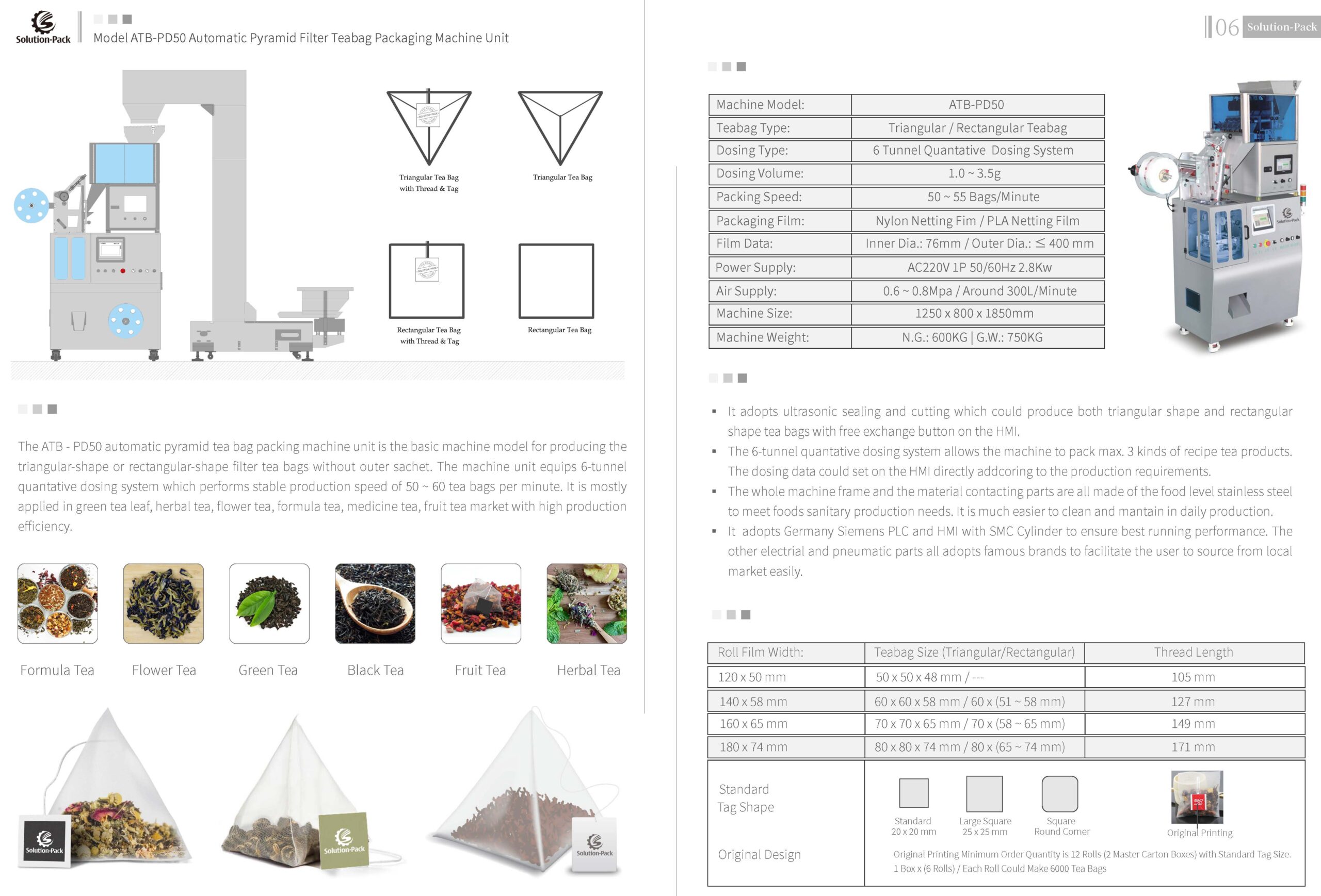 Model ATB-PD50 High-Speed Pure Pyramid Teabag Packaging Machine Unit | Solution-pack