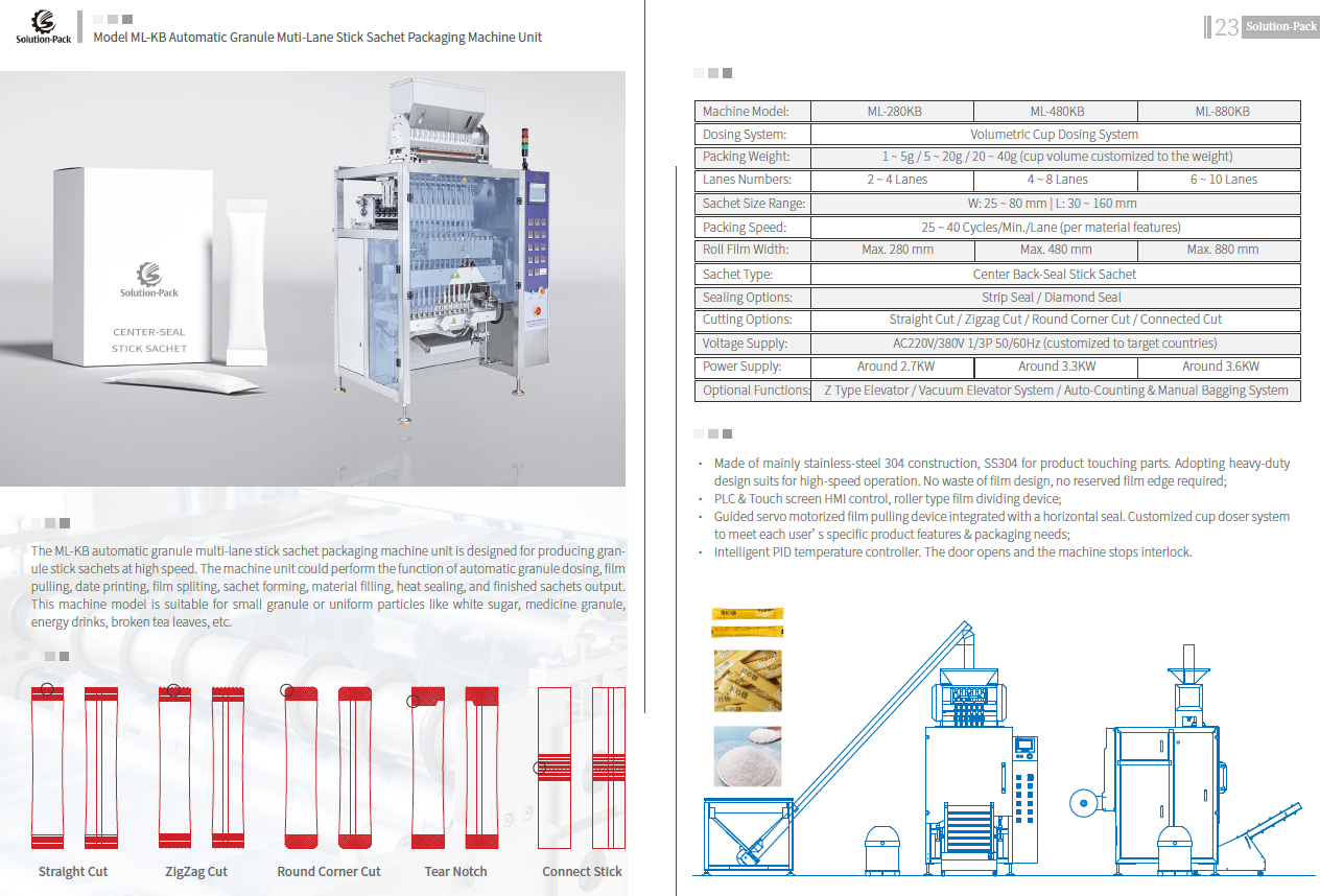 Model ML-KB Automatic High-Speed Granule Multi-Lane Center-Seal Sachet Packaging Machine Unit | Solution-Pack