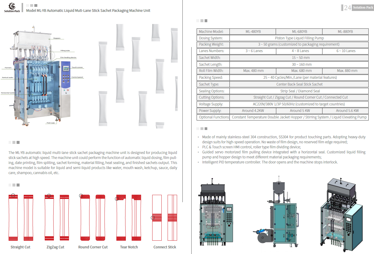 Model ML-YB Automatic High-Speed Liquid Multi-Lane Center-Seal Sachet Packaging Machine Unit | Solution-Pack