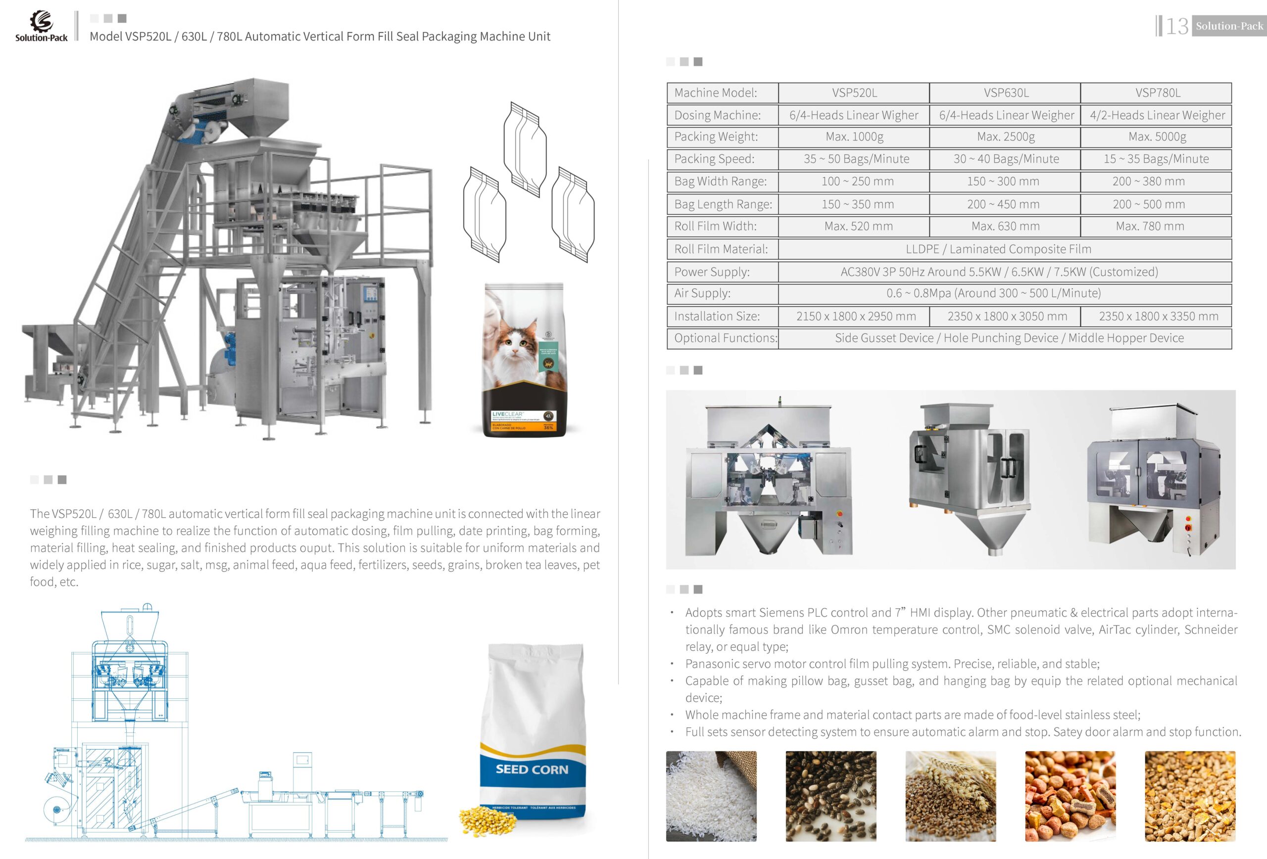 Model VSP520L Automatic Vertical Form Fill Seal Packaging Machine with Linear Weighing Filling System | Solution-Pack