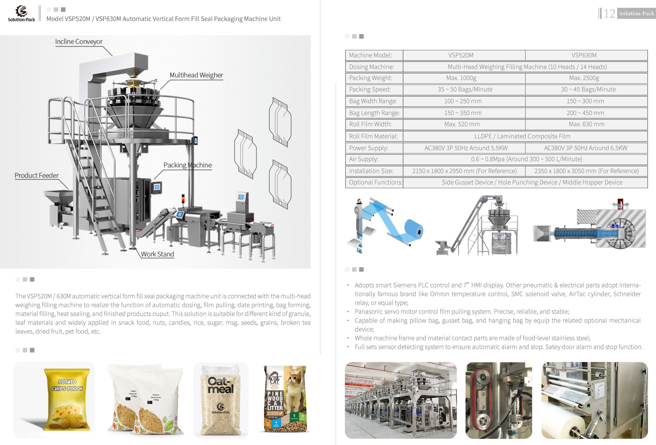 Model VSP520M Automatic Vertical Form Fill Seal Packaging Machine with Multi-Head Weighing Filling Machine | Solution-Pack