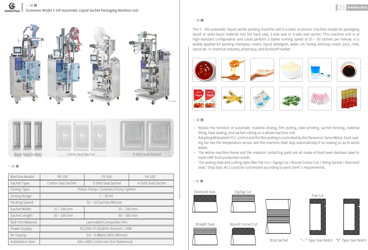 Model Y-100 Economic Liquid Automatic Sachet Packaging Machine Unit | Solution-Pack