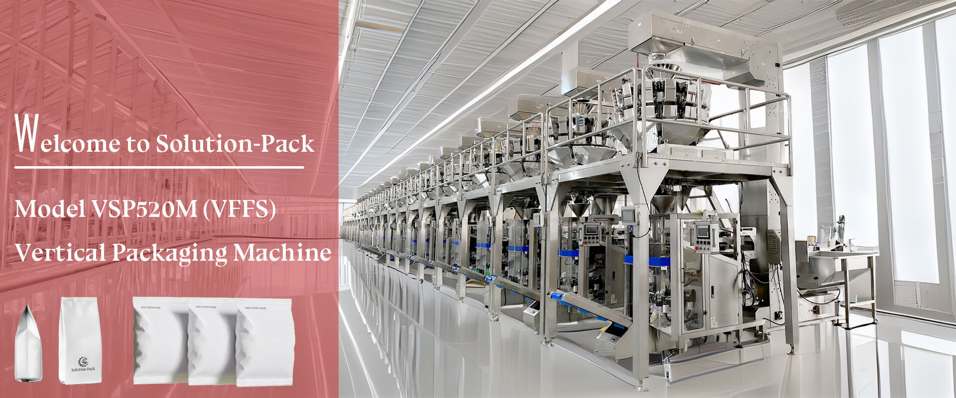 Model VSP520M Automatic Vertical Form Fill Seal Packaging Machine | Solution-Pack | Bottom Banner Picture
